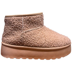 Ultra Mini Platform Boots Women's 10 Camel Teddy Cozy Booties Fleece Lined